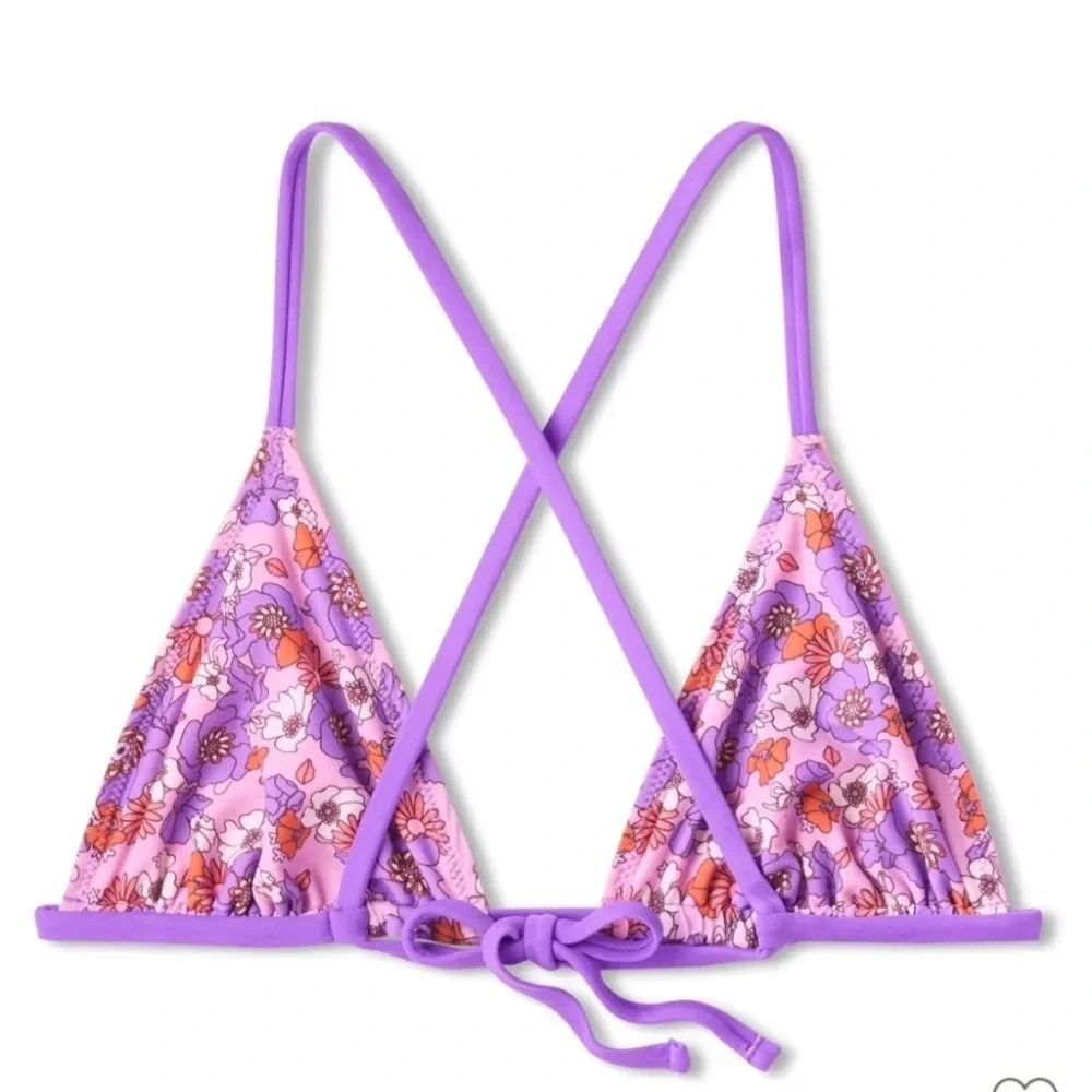Wild Fable Reversible Floral Bikini Set XS Purple Pink Triangle Top Tie Bottoms